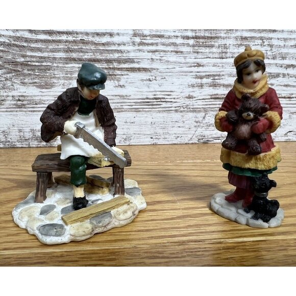 Vintage 1998 Dickens Collectables Accessories Man Sawing Wood And Female W/Bear - Picture 1 of 8